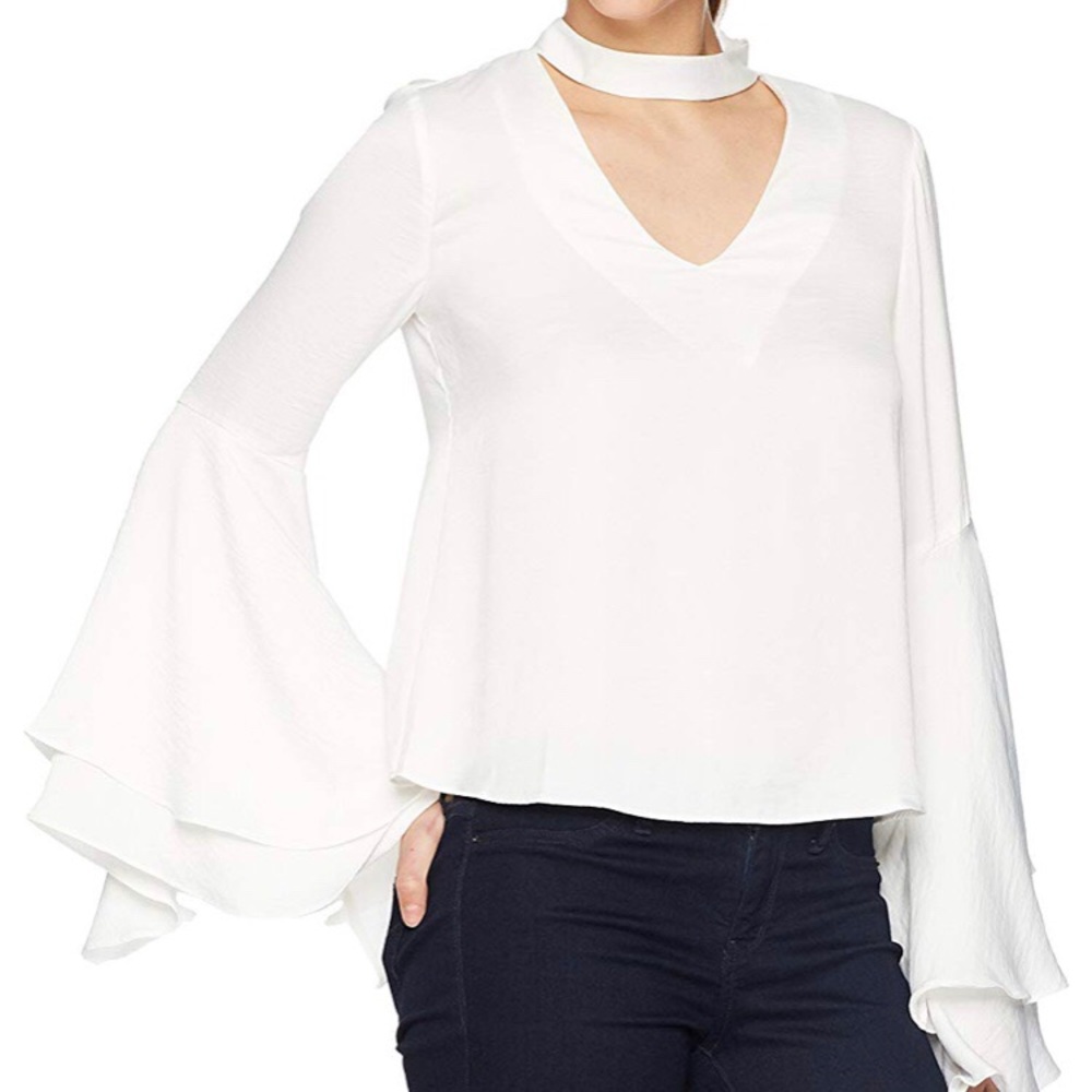 Bell sleeve unique white blouse